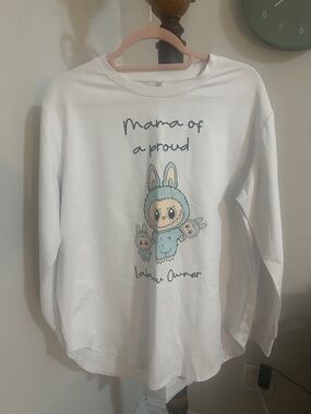 White "Mama of a Proud Labubu owner" Graphic Long Sleeve Top